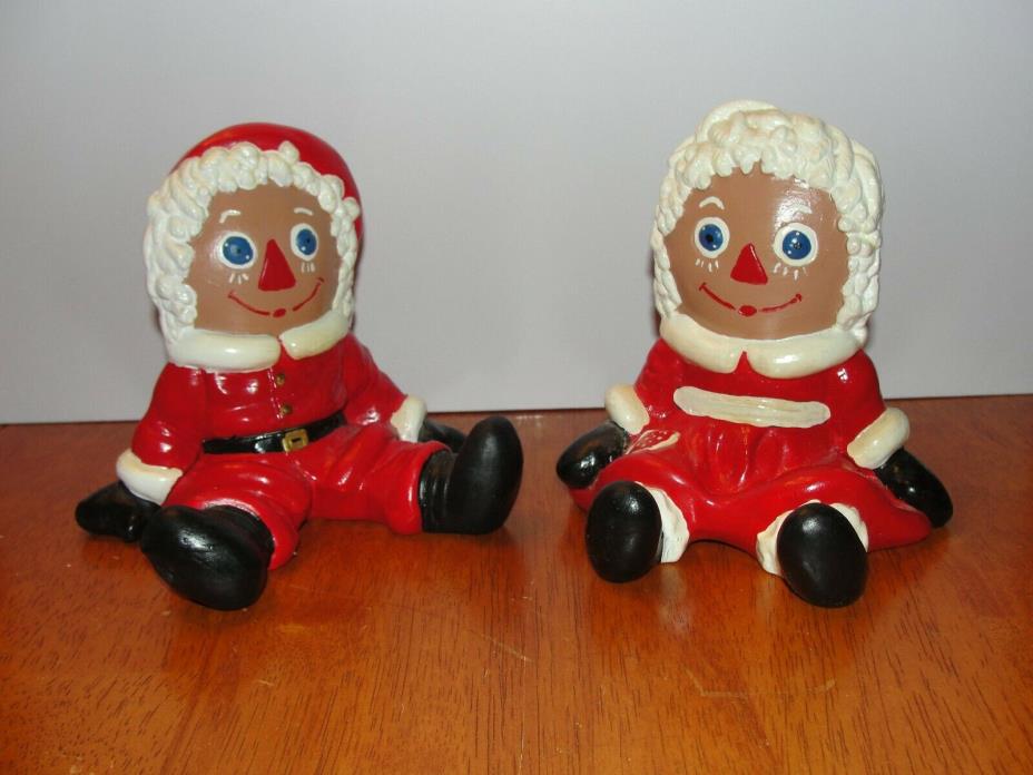 Vintage 1974 Raggedy Ann & Andy Bobbs Merrill Ceramic Christmas Santa &Mrs Claus