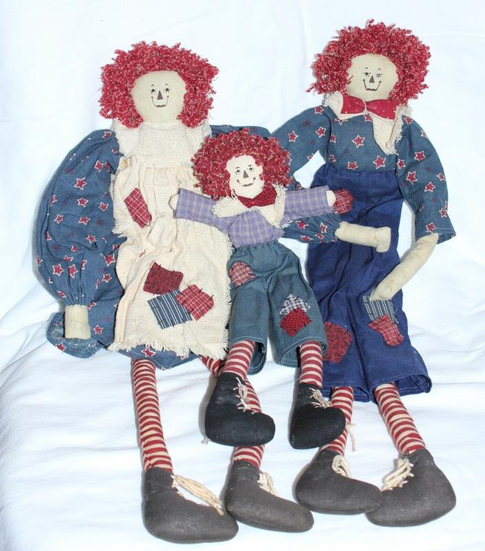 Primitive Rustic Raggedy Ann & Andy Rag Doll Family