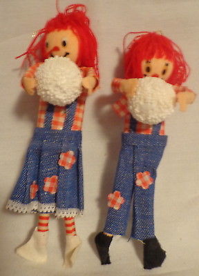 ORNAMENT RAGGEDY ANN & ANDY DOLL with SNOWBALL 7