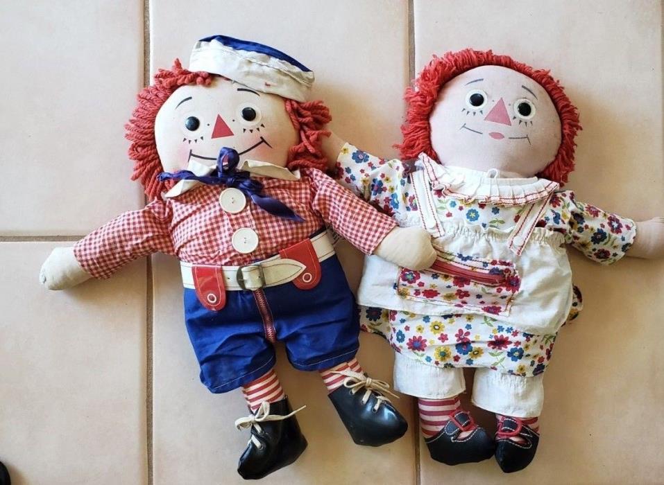 Vintage Raggedy Ann And Andy Dress Me Knickerbocker Plush Dolls