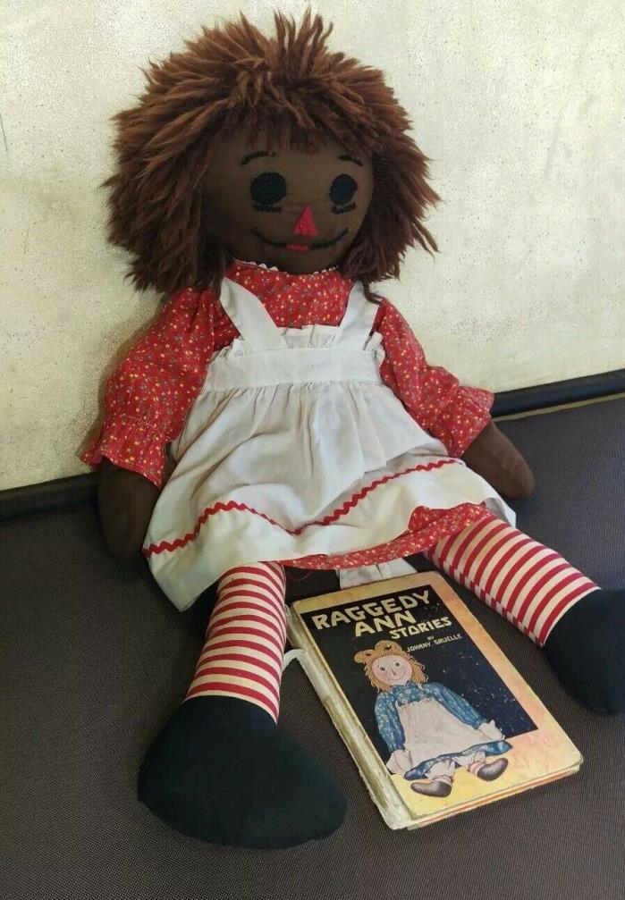 VINTAGE BLACK RAGGEDY ANN DOLL EMBROIDERED FACE 30