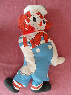 Vintage Bobbs-Merrill Raggedy Andy Stuffed Plush Fabric Panel Doll Toy Pillow