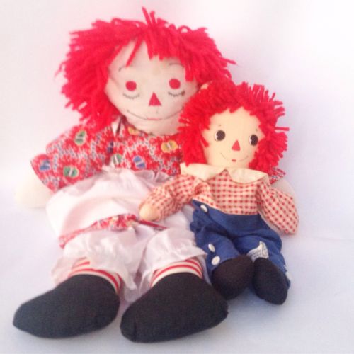 Vintage Raggedy Ann Rag Doll Girl Andy Boy Fabric Red Yarn Hair Folk 60s 70s