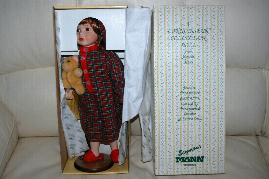 Seymour Mann Connoiseur Collection Todd and Teddy Bear in Pajamas Hat Doll MIB