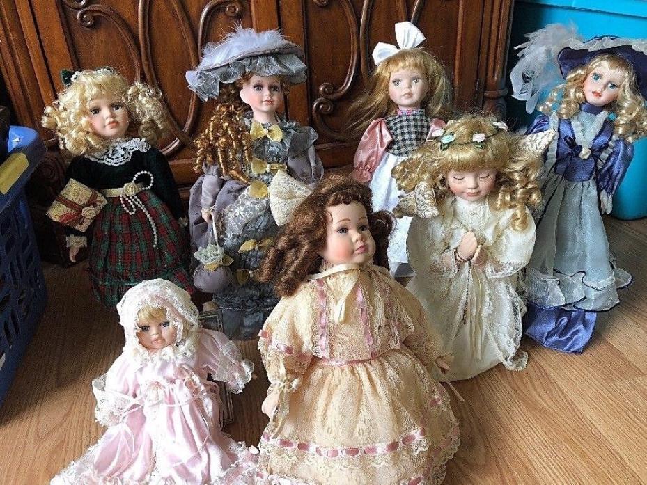 Seymour Mann Porcelain Doll LOT 7 Vintage Stands 12”-18” Wind-up Music Baby EUC