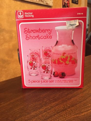 Strawberry Shortcake 5pc Juice Set Anchor Hocking Vintage