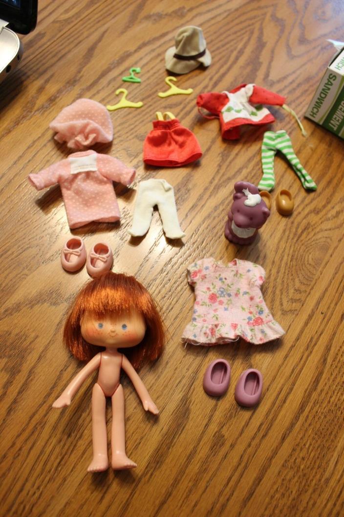 Vintage Strawberry Shortcake Doll with Cloths Hat hangers shoes Pet lot