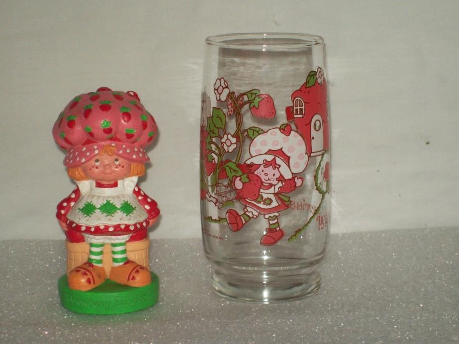 Vintage Strawberry Shortcake Drinking Glass & Figurine