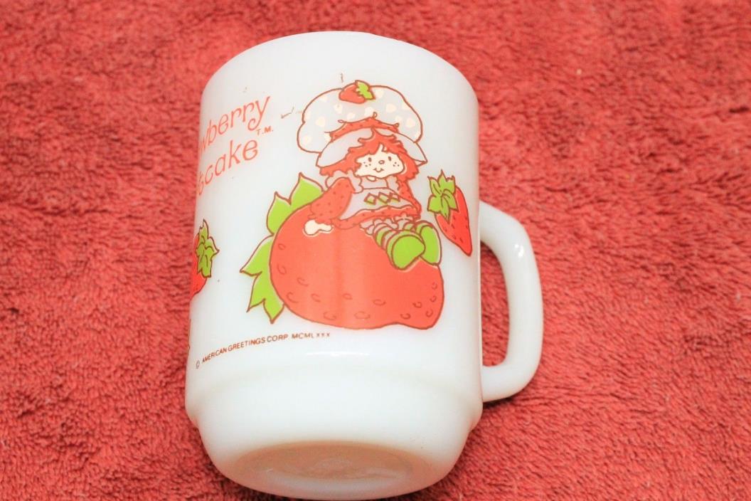 Strawberry Shortcake Coffee Mug Cup Milk Glass 1980 Anchor Hocking Vintage