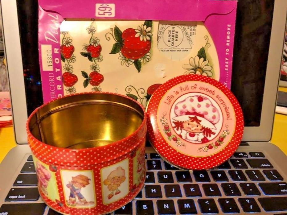 American Greetings Strawberry Shortcake Tin and bonus Meyercord Decals