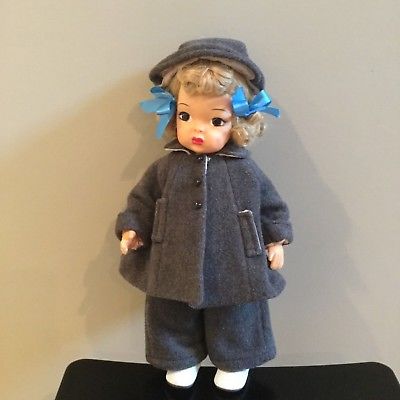 Doll Terri Lee in Rare 3 piece Gray Curtsy Coat Set tagged 1950's