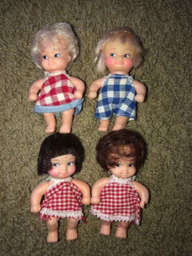 Lot 4 Uneeda BABY PEEWEE Tiny Pocket Size DOLLS 4” Dressed