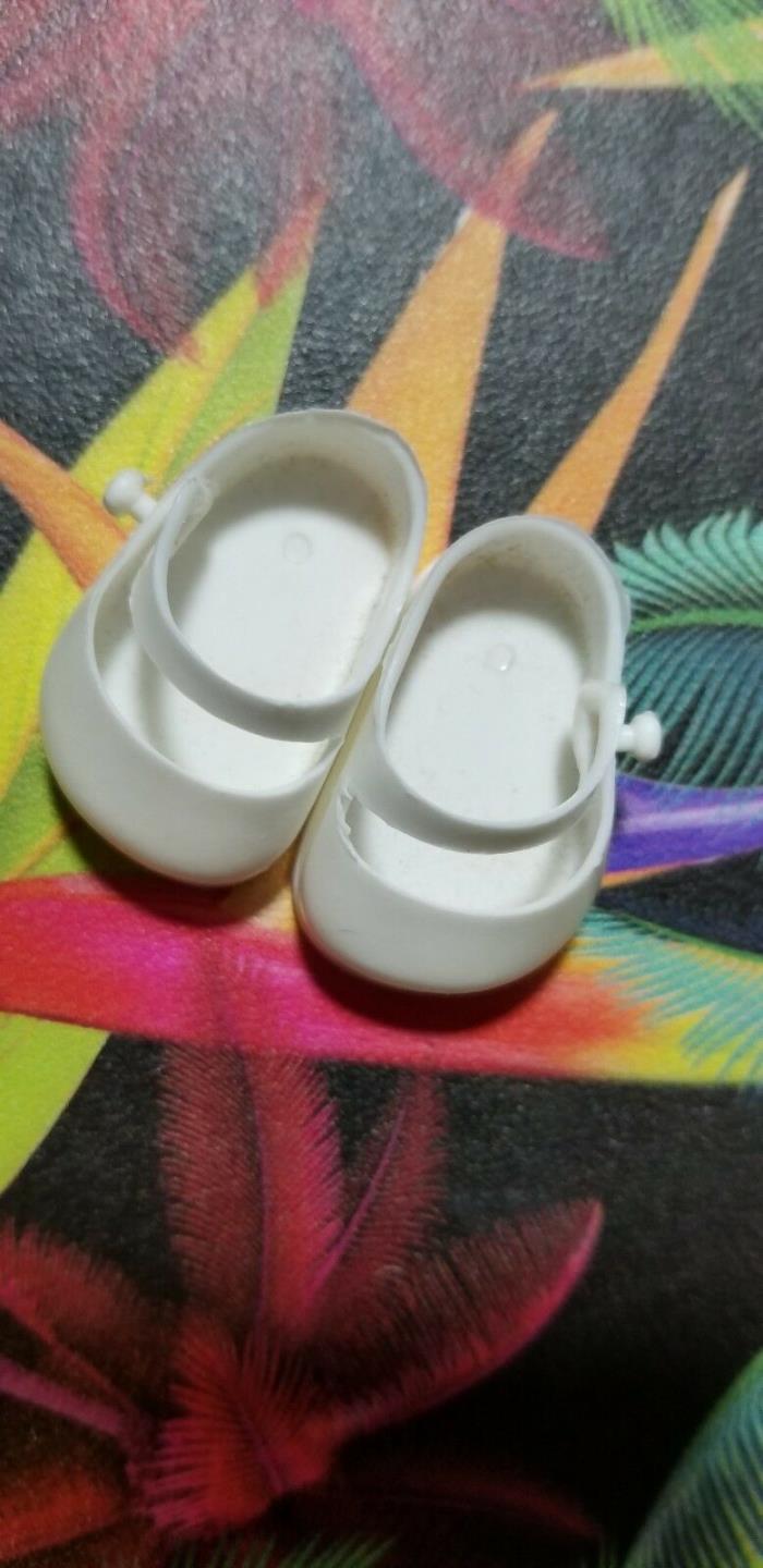 Muffie Doll Shoes - Mary Janes - Two Cream pairs 1950s Original