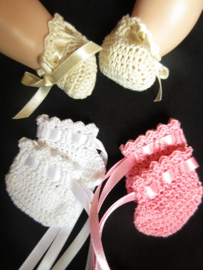 LOT OF 3 PAIR CROCHETED BOOTIES FOR 18