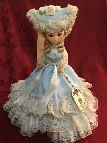 Vintage Bradley Doll Connie Blonde Lacey Blue Dress Wood Stand 13”