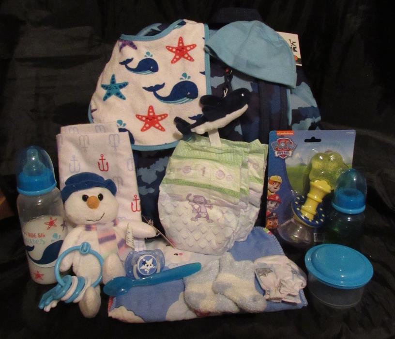 Reborn baby doll diaper bag Whales backpack complete accessory bottles diapers