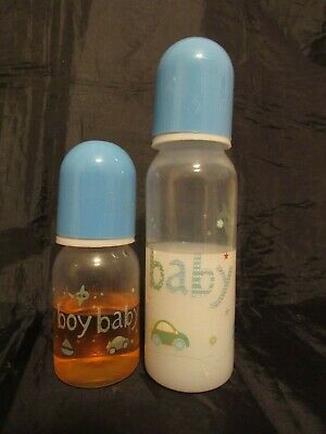 Reborn baby doll bottles boyss 9oz fake faux milk & 4oz apple juice photo prop
