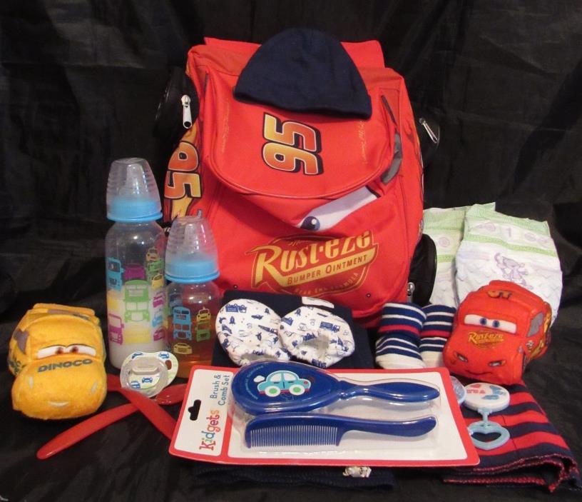 Reborn baby doll diaper bag CARS backpack complete accessory bottles diapers