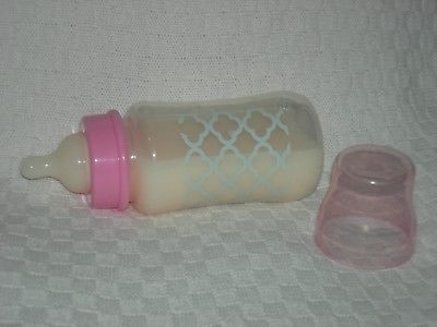 Reborn baby toddler girl fake milk/formula bottle 11 oz wide neck pink/gray