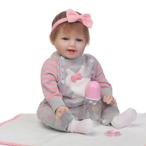 55cm Rabbit Sweater Full Body Soft Silicone Vinyl Baby Doll Non-toxic Safe Toy B