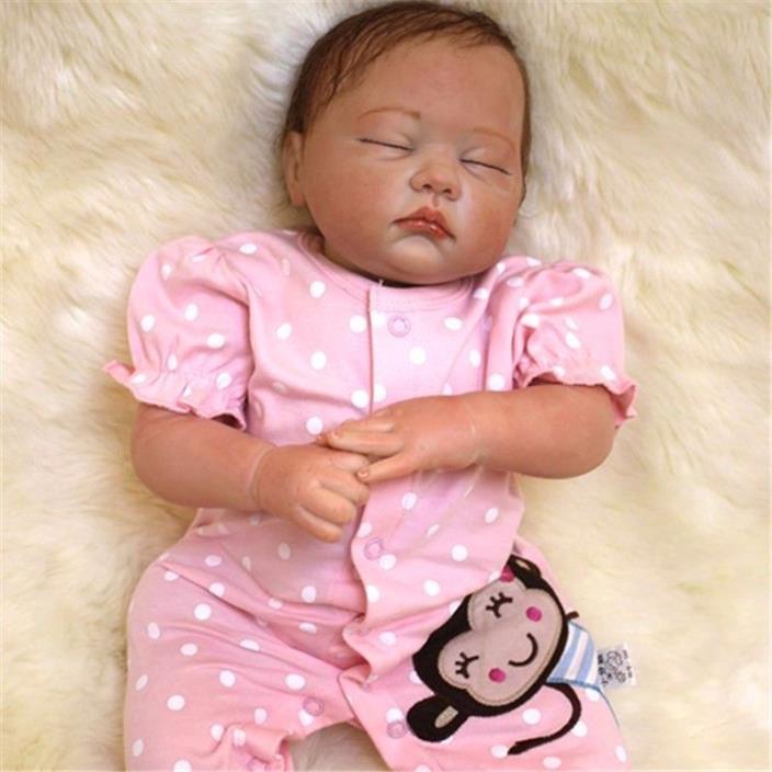 20'' Reborn Baby Dolls Lifelike Sleeping Vinyl Silicone Girl Doll Rooted Mohair