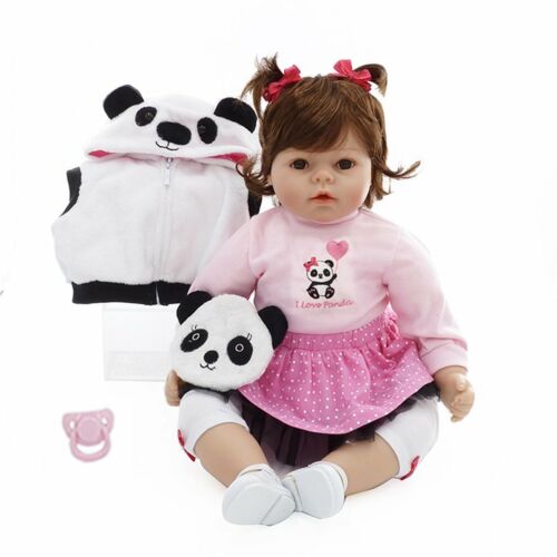 50cm Cloth Body Reborn Baby Dolls With Lovely Panda Clothes Soft Silicone Doll B