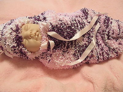 HAND KNIT COCOON w/matching HAT, purples, 18
