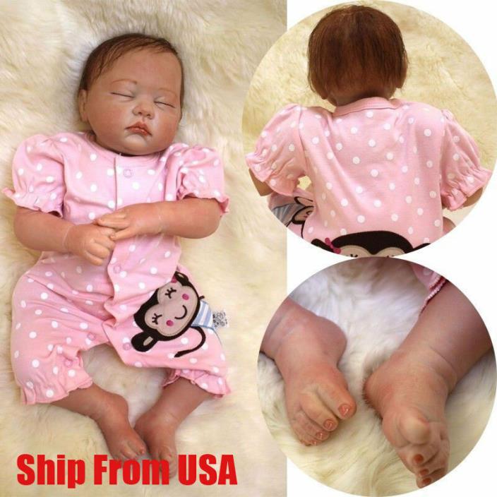 US Reborn Baby Newborn Doll Vinyl Silicone Lifelike Sleeping Girl Gift 20