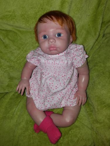 Reduced price! Reborn baby doll, BB, GHSP, soft body, red mohair, blue gray eyes