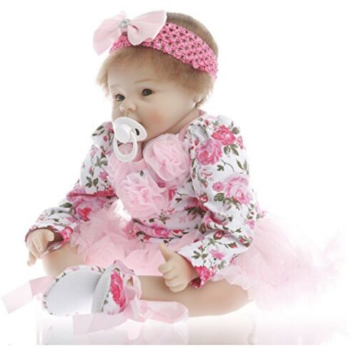Sanydoll Reborn Baby Girl Doll Soft Silicone Vinyl 22In With Beautiful Dress