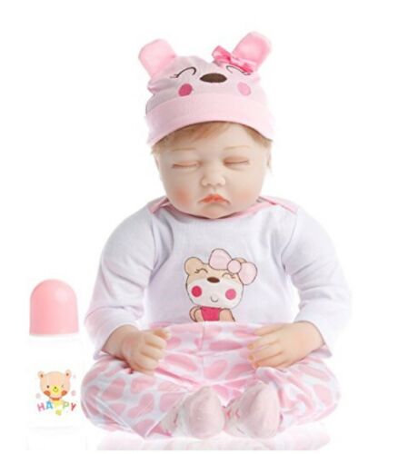 Sanydoll Reborn Baby Girl Doll Soft Silicon 22” Magnetic Mouth, Sleeping Doll