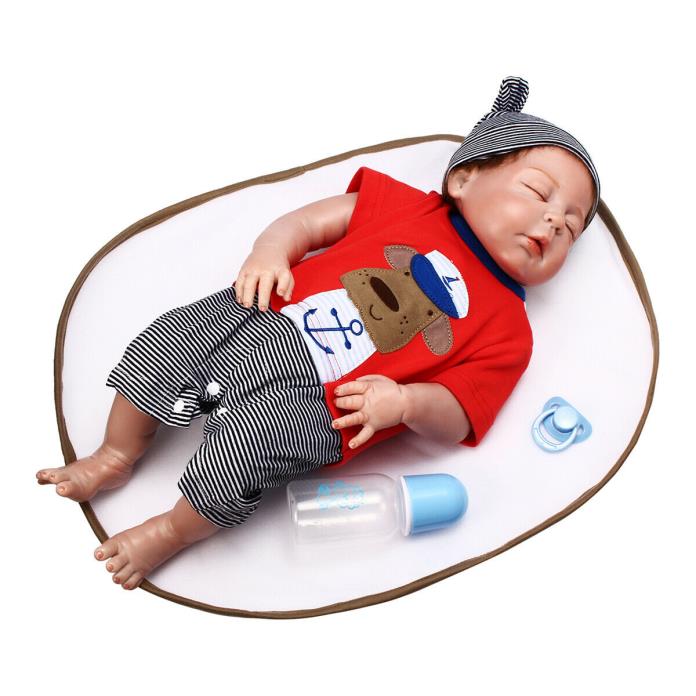 NPK 23 Inch 58cm Reborn Baby Sleeping Soft Silicone Doll Handmade Lifeike Baby