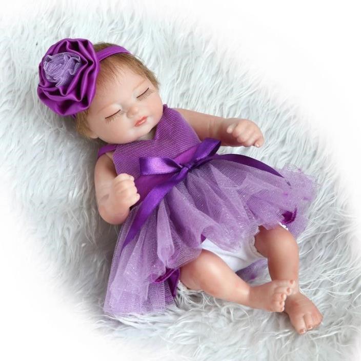 Full Body Reborn Baby Girl Doll Newborn Lifelike Silicone Vinyl Doll 11 inch