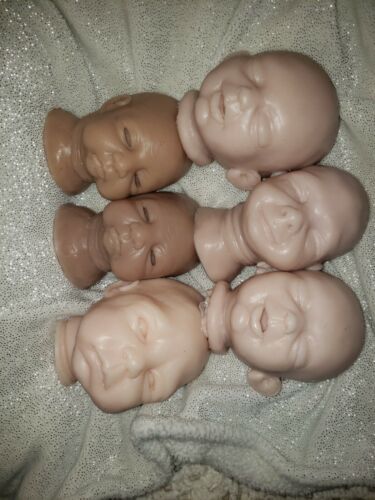 6 Solid Silicone Baby Heads For Cuddle Babies Blank unpainted Kits plus extras