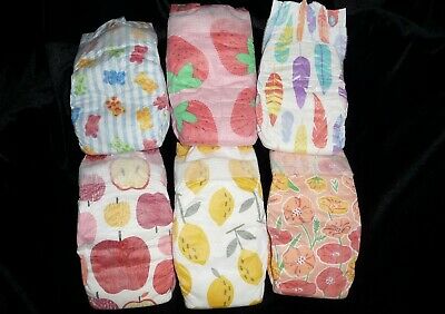 6- Honest Co. size1 assorted girl diapers for Reborn baby, doll,or baby shower*