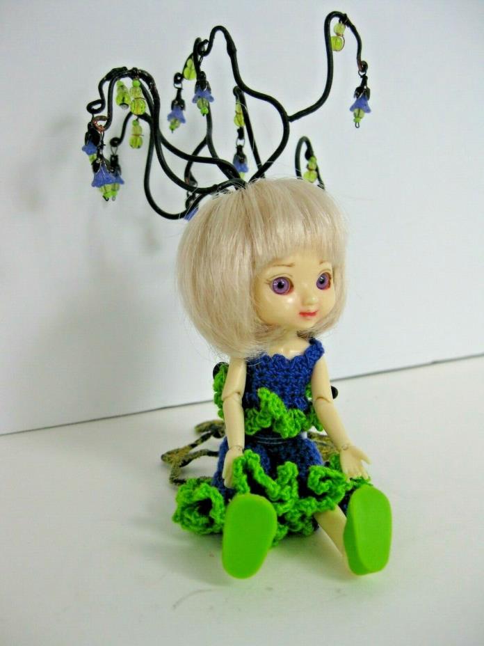 Doll stand for Amelia Thimble beautiful bluebell metal tree with glass beads