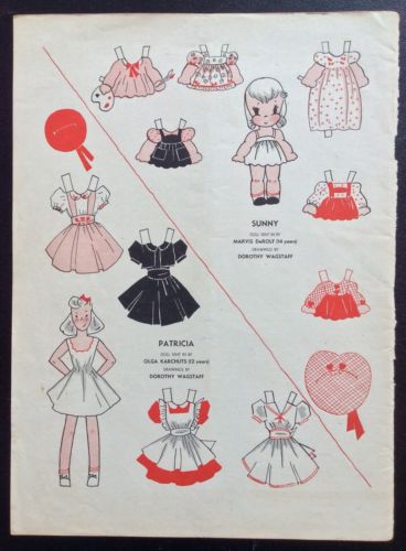 1942, PATRICIA & SUNNY  Mag. Paper Dolls, Wee Wisdom Mag.,Dorothy Wagstaff Art