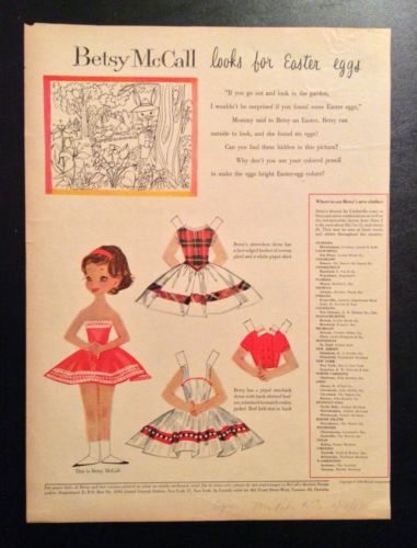 Vintage Betsy McCall Mag. Paper Dolls, Betsy McCall Looks for Eggs, April 1958