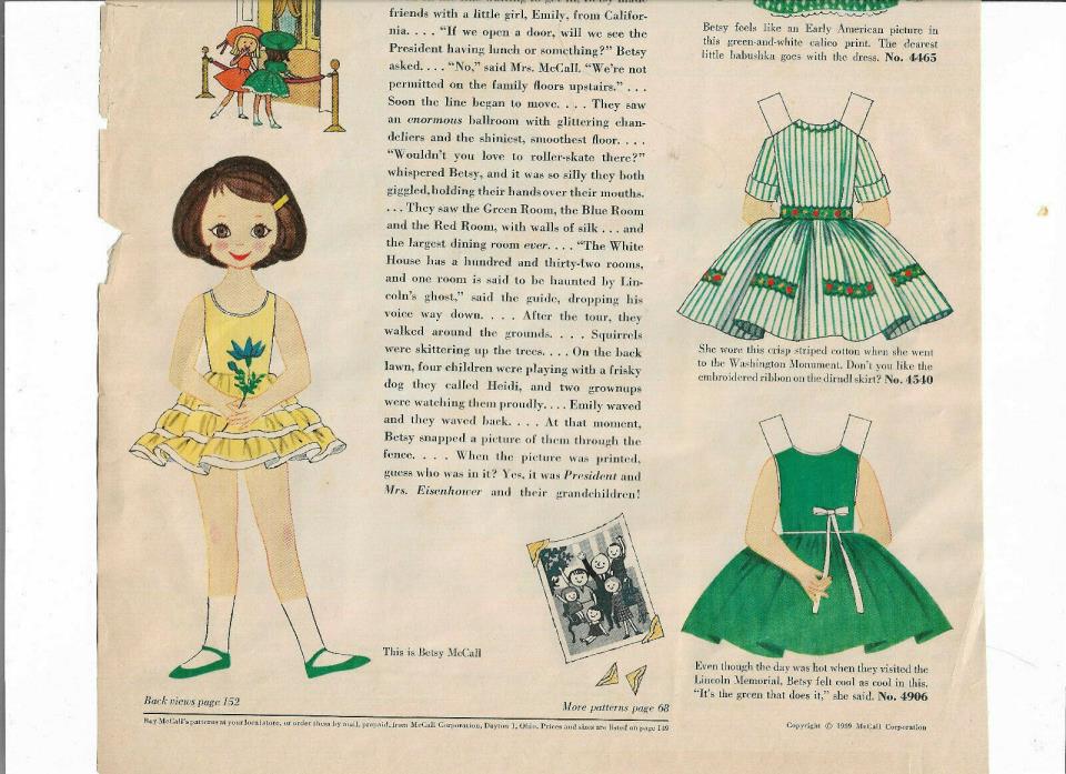 Vintage Betsy McCall Magazine. Paper Doll, Visit the White House 1959