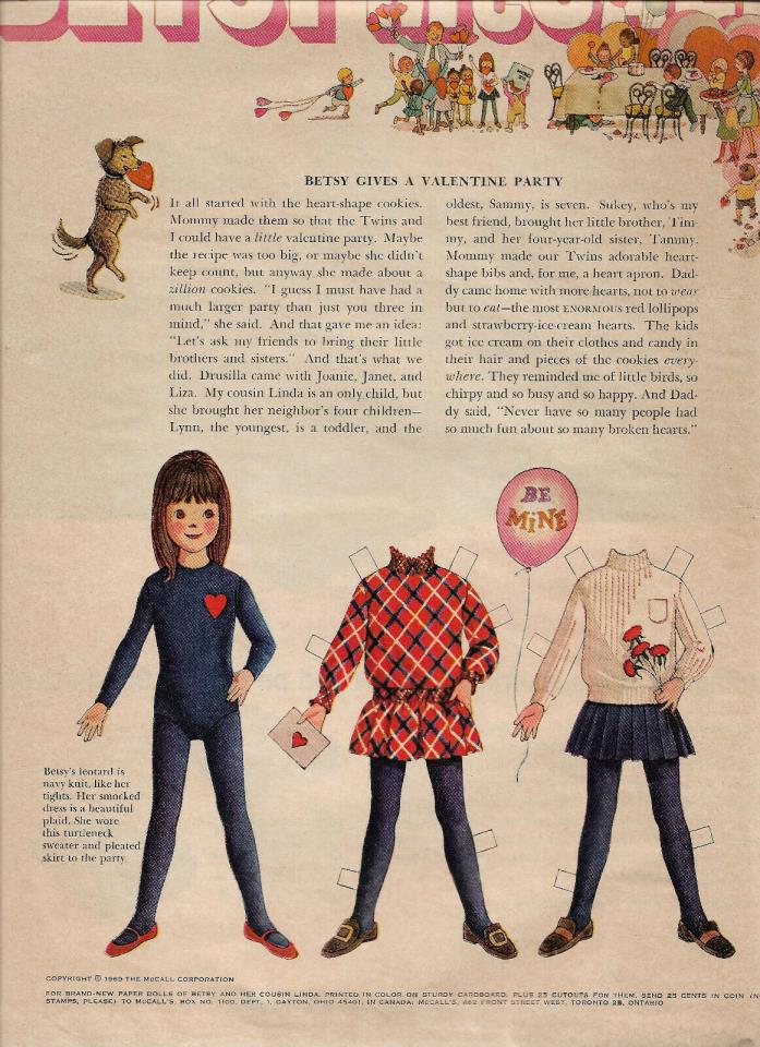 Vintage Betsy McCall Magazine. Paper Doll, Valentine Party 1969