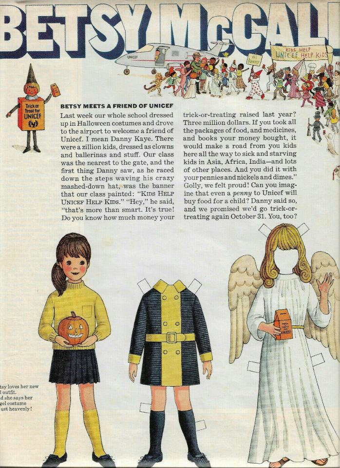 Vintage Betsy McCall Magazine. Paper Doll, Halloween unicef 1968