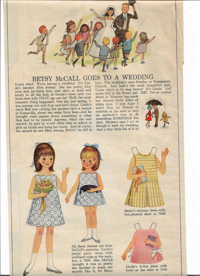 Vintage Betsy McCall Magazine. Paper Doll, Goes to a wedding 1965