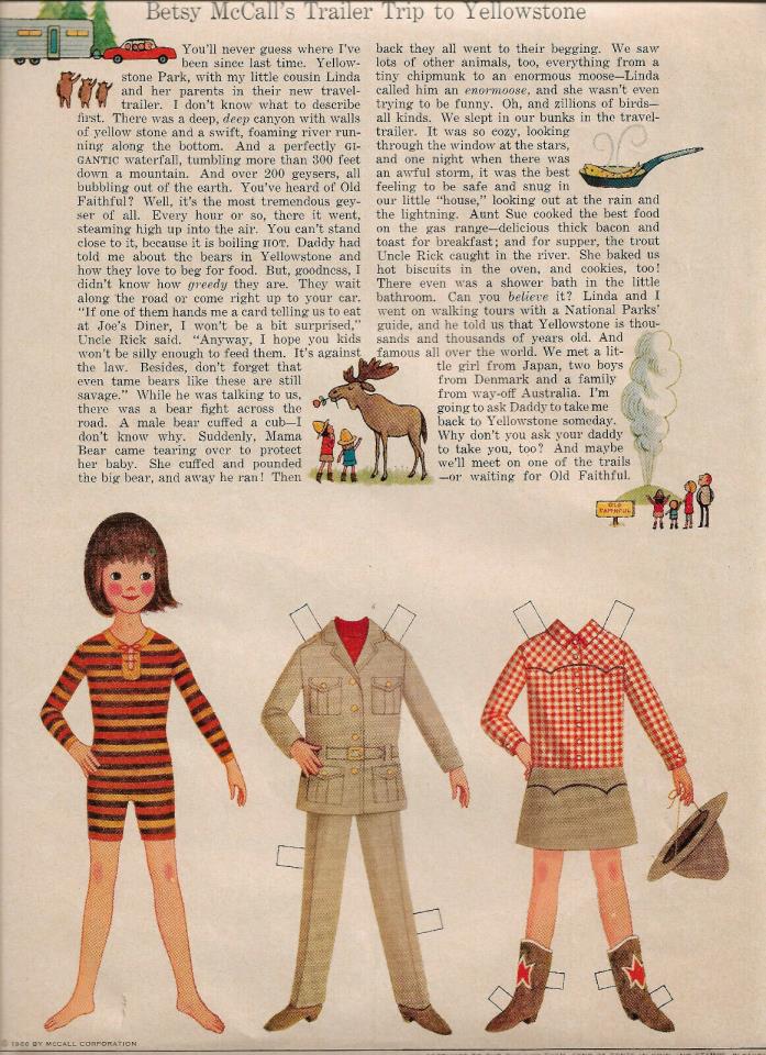 Vintage Betsy McCall Magazine. Paper Doll, Trip To Yellowstone 1966