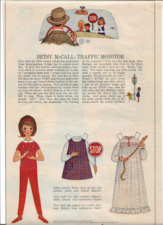 Vintage Betsy McCall Magazine. Paper Doll, Traffic Monitor 1964