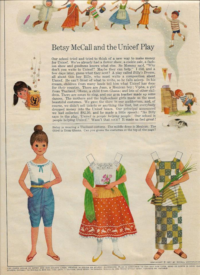 Vintage Betsy McCall Magazine. Paper Doll, The Unicef Play 1967