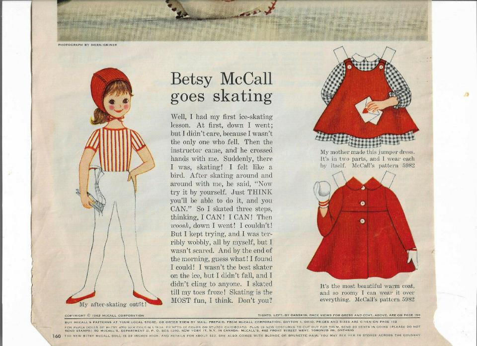 Vintage Betsy McCall Magazine. Paper Doll, Goes skaing 1962