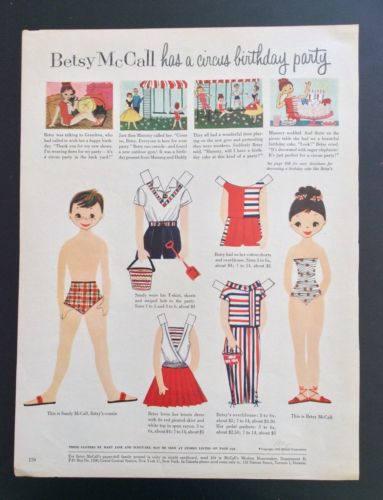 Vintage Betsy McCall Mag. Paper Dolls, Betsy McCall Has a Circus Party, May 1956