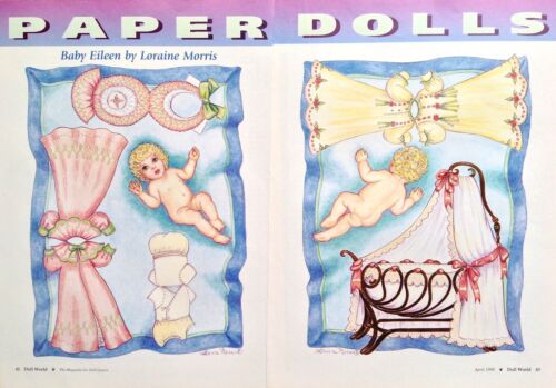 Baby Eileen Magazine Paper Doll,1999, By Loraine Morris, w/Clothes, Bassinet