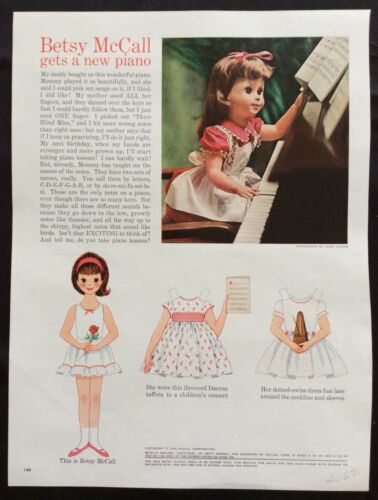 Vintage Betsy McCall Mag. Paper Doll, Betsy Gets a New Piano, April 1962