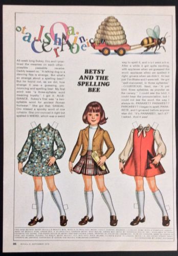 Betsy McCall Mag. Paper Doll, Betsy and the Spelling Bee, Sept. 1975